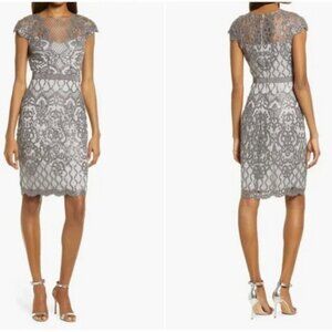 Tadashi Shoji Silver Lace Midi Dress